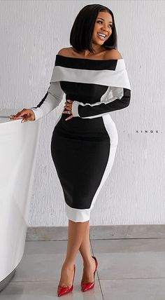 Trendy Work Outfits, Black And White Formal Dress, Black And White Formal, Dresses Work, Steve Rogers Captain America, Afrikaanse Mode, Stylish Work Attire