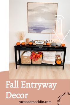 fall entryway decor with text overlay