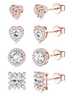 PRICES MAY VARY. 💎 Elegant Design 💎Dazzle with our AAA+ sparkling cubic zirconia stud earrings, offering unparalleled brilliance. This set includes diverse styles: square, round, heart-shaped, and Celtic cz earrings, giving you the perfect pair for any occasion. Each design is crafted to enhance your look, ensuring you shine at every event 💖 Premium Materials 💖Crafted with 925 sterling silver post and plated in rose gold, our earrings are not only stylish but also safe for sensitive skin. Hy Big Stud Earrings, Large Stud Earrings, Celtic Heart, Stud Earrings For Men, Rose Gold Earrings Studs, Rose Gold Studs, Cubic Zirconia Earrings, Cz Stud Earrings, Earrings Studs