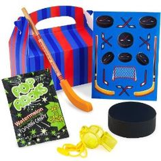 an assortment of toys such as hockey, puckers and ice skates