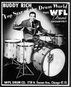 an advertisement for buddy rich's top star of the drum world plays drums exclusively