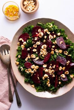 This vegan kale beet salad with hazelnuts is an easy, healthy side dish perfect for the cooler months.