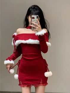 Winter Christmas Bodycon Knitted Mini Dress Women Casual Long Sleeve Sweet Elegant Even Party One Piece Dress Korean Fur SPECIFICATIONS Elasticity: Non Strech Fabric Type: POLYESTER Silhouette: A-LINE Neckline: slash neck Decoration: Lace Style: Sweet Dresses Length: Above Knee, Mini Material: POLYESTER Season: Autumn Closure Type: Pullover Material Composition: synthetic fiber Waistline: empire Sleeve Length(cm): Full Suggestion: Choose the size according to your weight. Size S Weight: 40 kg - 45 kg Size M Weight: 47.5 kg - 52.5 kg Size L Weight: 55 kg - 60 kg Size Information (Mini Dress) Size S Bust:80cm Waist:62cm Shoulder:34cm Length:76cm Sleeve:51cm Size M Bust:84cm Waist:66cm Shoulder:35cm Length:77cm Sleeve:52cm Size L Bust:88cm Waist:70cm Shoulder:36cm Length:78cm Sleeve:53cm [New Korean Style Christmas Outfit, Santa Outfits For Women, Elegant Christmas Dress, Cute Korean Christmas Outfits, Red Cute Outfits Korean, Christmas Outfit Winter, Harajuku Style Red Long Sleeve Dress, Xmas Clothes, Long Sleeve Dress Winter