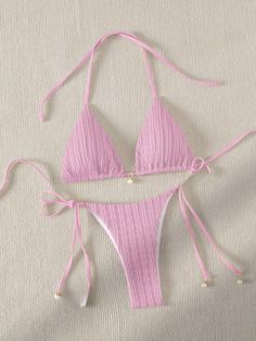 Short Praia, Two Piece Swimsuit, Pink Collar, Bra Types, Pink Collars, Designer Swimwear, Pink Outfits, Swimwear Collection, Ribbed Fabric