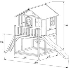 a drawing of a tree house with a slide