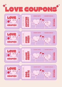 love coupons with two elephants and hearts on them