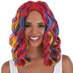 Rainbow Body Wave Wig Halloween Circus, Rainbow Wig, Fiber One, Helium Tank, Vibrant Style, Wave Wig, Body Wave Wig, Personalized Favors, Wig Cap