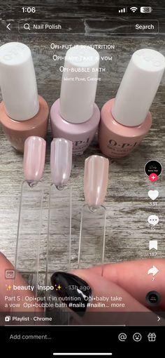 Glazed Donut Nails Opi Gel, Opi Passion Vs Bubble Bath, Opi Bubble Bath Gel Nails, Opi Gel Chrome Nail Polish, Opi Chrome Nails, Bubble Bath White Chrome Nails, Opi Sheer Pink, Opi Gel Polish Bubble Bath, Bubble Bath With Chrome