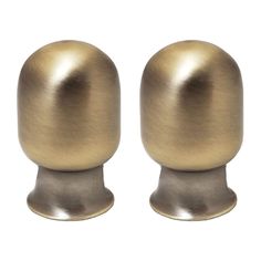 two brass colored knobs are shown against a white background