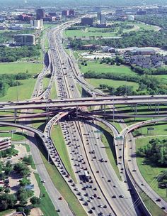 an aerial view of multiple freeways in the city