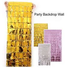 The Party Backdrop Curtains are the perfect addition to any celebration or special event. Made from high-quality, tear-resistant PET material, these curtains are built to last and can be reused many times. The curtains are designed in a rectangular shape and feature square block sequins that add a touch of elegance and style to any backdrop. With a size of 3.28in*6.56in1x2m, they provide ample coverage and create a stunning visual display. These curtains are not only suitable for parties, but al Foil Fringe Curtain, Glitter Curtains, Shimmer Wall Backdrop, Sequin Wall, Foil Curtain, Light Blue Roses, Sequin Backdrop, Shimmer Wall, Candle Pedestal