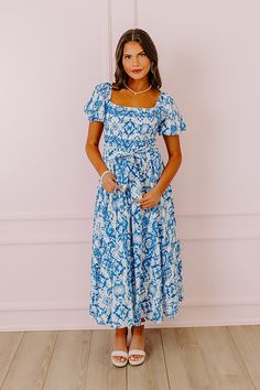 Ocean Breeze Smocked Maxi Dress Cute Dresses Modest, Modest Dresses For Church, Mass Outfit, Modest Christian Clothing, Thrift Wishlist, Sunday Dresses, Easter Dresses For Women, Bright Blue Dresses, Smocked Maxi Dress