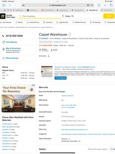 the homepage for carpet warehouse, which is open to all kinds of products and services