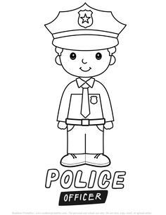 police officer coloring page with the word police on it and an image of a boy in uniform