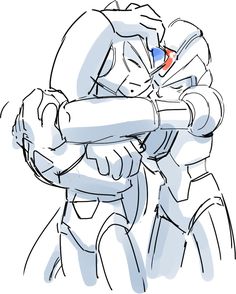 a drawing of two people hugging each other with one holding the other's arm