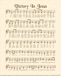 an old sheet music with the words victory in jesus