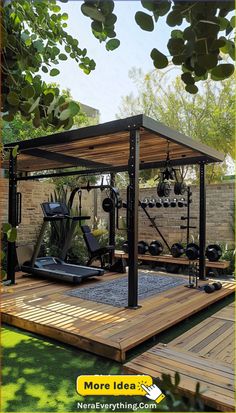 an outdoor gym is set up in the yard for people to use it as exercise equipment