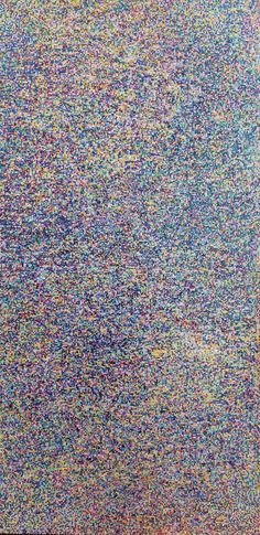 an abstract painting with multicolored lines and dots on the bottom half of it