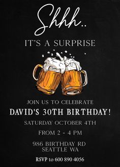 EDITABLE Beer Surprise Birthday Party Invitation 30th 40th - Etsy 30th Birthday Bbq, Masculine Birthday Party, 30th Birthday For Him, Husband 30th Birthday, Surprise 30th Birthday, 40th Birthday Men, 50th Birthday Party Invitations, Surprise Birthday Party, Birthday Bbq