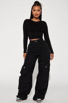 Women's Jaclyn Cropped Long Sleeve Top in Black Size Large by Fashion Nova Black Hoodie Style, Black Crop Top Outfit, Outfit Ideas Black Women, Outfit Ideas Black, Black Long Sleeve Crop Top, Fashion Nova Outfits, Long Sleeve Outfits, Cropped Long Sleeve Top, Outfit Jeans