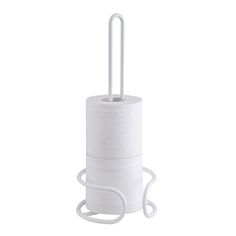 a white toilet paper holder with two rolls