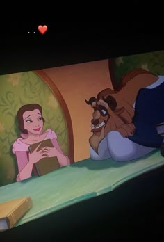 the beauty and the beast cartoon is on display