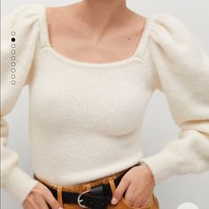 Mango Square Neck Sweater With Puffed Sleeves! Brand New, With Tags, Never Worn Square Neck Sweater, Sleeves Sweater, Diy Vetement, Puff Sleeve Sweater, Cozy Chic, Long Puff Sleeves, Puffed Sleeves, Sleeves (women), Sweater Weather