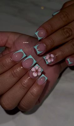 Xs Nails Designs Short, Short Nails Baddie, Nessa Nails, Teal Acrylic Nails, Nail Cam, Bedazzled Nails, Kids Nails, Nail Academy