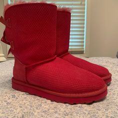 Hot Pink Exotic Scales Bailey Bow Boots With Dyed Wool Interior Super Cozy And Warm Women’s Size 7/Girls Size 5 And Barely Worn :) Original Box Included Cross-Listed, Comment Before Buying!! Bow Boots, Bailey Bow, Interior Color, Womens Uggs, Ugg Shoes, Winter Rain, Colorful Interiors, Scales, Rain Boots