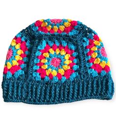 Elevate your winter style with our #GrannySquareBeanie, a cozy and stylish #accessory suitable for both women and men. Hand-crocheted with care, this unique #beanie features a #sunburstgrannysquare pattern, making it a perfect gift for her or him. Stay warm and fashionable in this boho-inspired hat. #crochettrends #pinterestfinds #crochetbeanie #summerhats #crochettrendyhat #winterhats Winter Festival Brimmed Crochet Hat, Adjustable Hat For Cold Weather, Adjustable One Size Hat For Cold Weather, Adjustable One-size Hat For Cold Weather, Warm Adjustable One Size Hat, Warm Adjustable Festival Hat, Warm Adjustable One-size Hat, Hand Knitted Crochet Hat For Winter Festivals, Warm Crochet Hat One Size