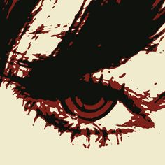 an eye is shown in red and black