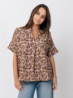 Chennai Top Primrose - Fair Trade Clothing | Mata Traders Cotton Tops Designs, Print Shirts Women, Flirty Tops, Fair Trade Clothing, Cotton Shirt Dress, Maxi Dress Cotton, Block Printing Fabric, Kurta Designs, Cotton Top