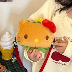 Kitty Hamburger Funny Plush Shoulder Bags KI529 Rock your style with this Kitty Hamburger Funny Plush Shoulder Bag! The cute design will surely make you stand out while the plush material keeps your belongings safe and secure. Carry your essentials with ease and a touch of cuteness with this lovely bag. Burger Cartoon, Picnic Backpack, Kawaii Sanrio, Plush Bags, Hello Kitty Plush, Photo Accessories, Wallet Fashion, Chest Bag, Bag Set