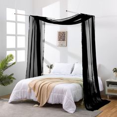 PRICES MAY VARY. Premium quality fabric : Our premium sheer scarfs are made from high thread voile polyester, making them strong, long-lasting, and less likely to rip or tear. Bed canopy scarf curtain Includes 1 long length 52" x 288" voile valance scarf. Perfect Decoration : Our sheer fabric window scarves can be used to top a window, make a bed canopy, decorate a child's room, kids canopy, or even for mosquito protection. Multifunction : Scarves can be used for wedding backdrop, baby shower ba Cozy Black Bedroom Canopy Bed, Curtain Hiding Bed, Black Canopy Bed White Bedding, Black And White Bedroom Canopy Bed, Blackout Curtains Canopy Bed, Velvet Curtain Canopy Bed, Canopy Bed For Guys, Bed Angled In Corner Of Room With Drapes, Canopy Bed Curtains Adult