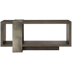 two concrete shelves with one shelf on each side and the other end in grey wood