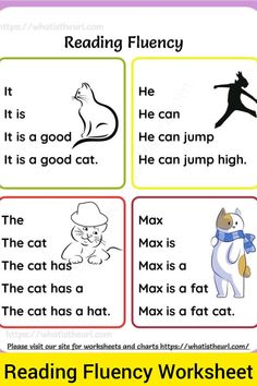 reading flueny worksheet for kids with pictures and words to read in english