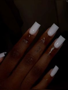 White Nail Design Acrylic, Nails Cheap Designs, Cute N Simple Nails, Black Easy Nail Designs, Plain Polish Nails, Simple Cute Holiday Nails, Plain Milky White Nails, Short All White Nails, Nail Ideas Square White