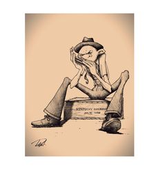 a drawing of a woman sitting on top of a book with her head in her hands