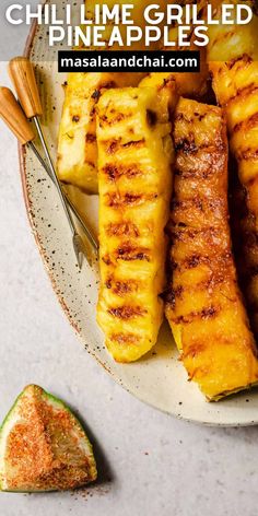 grilled pineapples and bananas on a plate