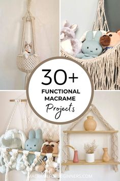 several different pictures with the words,'30 + functional macrame projects '