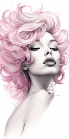 a drawing of a woman with pink hair