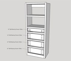 the parts of a tall bookcase with drawers