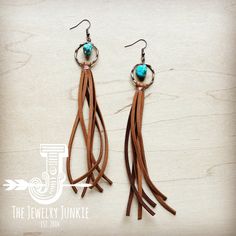 Turquoise Drop Earrings w/ Suede Leather Tassel Bohemian Leather Dangle Jewelry, Southwestern Brown Fringe Jewelry, Boho Leather Jewelry, Purse Charms Diy, Custom Cowboy Hats, Leather Jewelry Making, Diy Leather Earrings, Diy Jewlery, Turquoise Drop Earrings