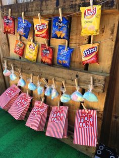 candy bags hanging from clothes pins on a line