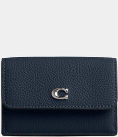 From COACH&#x2C; the Essential Mini Trifold Wallet features:Mini Trifold Wallet Polished pebble leatherSix credit card slotsFull-length bill compartmentSnap closureOutside snapCoin pocket approx.4.25'' Approx.(L) x 2.75 (H) x 1 (W)Imported. Cute Wallets For Women, Cute Wallets, Polished Pebble, Trifold Wallet, Dillard's, Global Fashion, Dark Navy, Things To Buy, Pebbled Leather