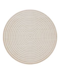 a white plate with spiral design on the top and bottom, against a white background