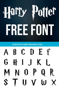 harry potter font and lowercases with the letters in black, white and blue