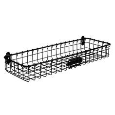 a black wire basket with two handles on the bottom and one handle attached to it