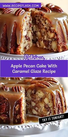 an apple pecan cake with caramel glaze recipe