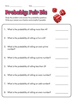 printable worksheet for the problem with two dices and numbers on it